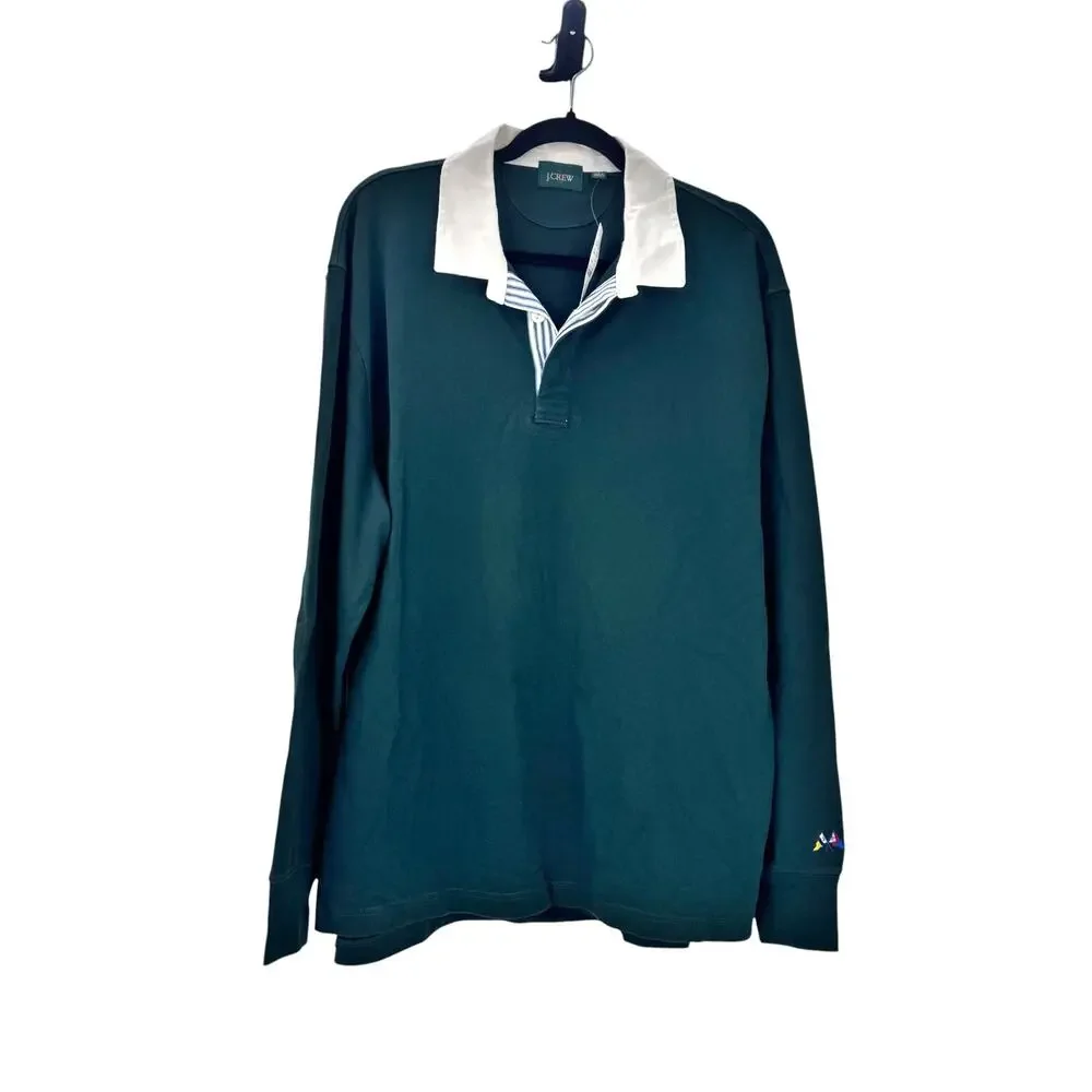 J. Crew Men's Rugby Shirt with Striped Placket Woodland Size Large NWT